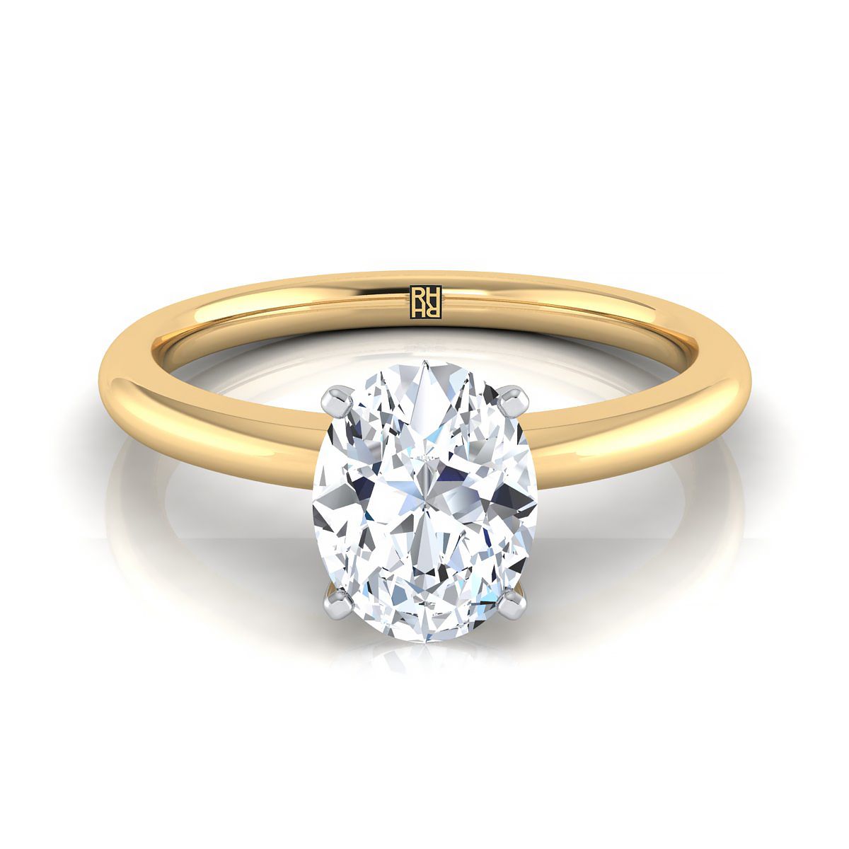 Five Prong Comfort Fit Claw Solitaire Oval, in 18K Yellow Gold | RockHer
