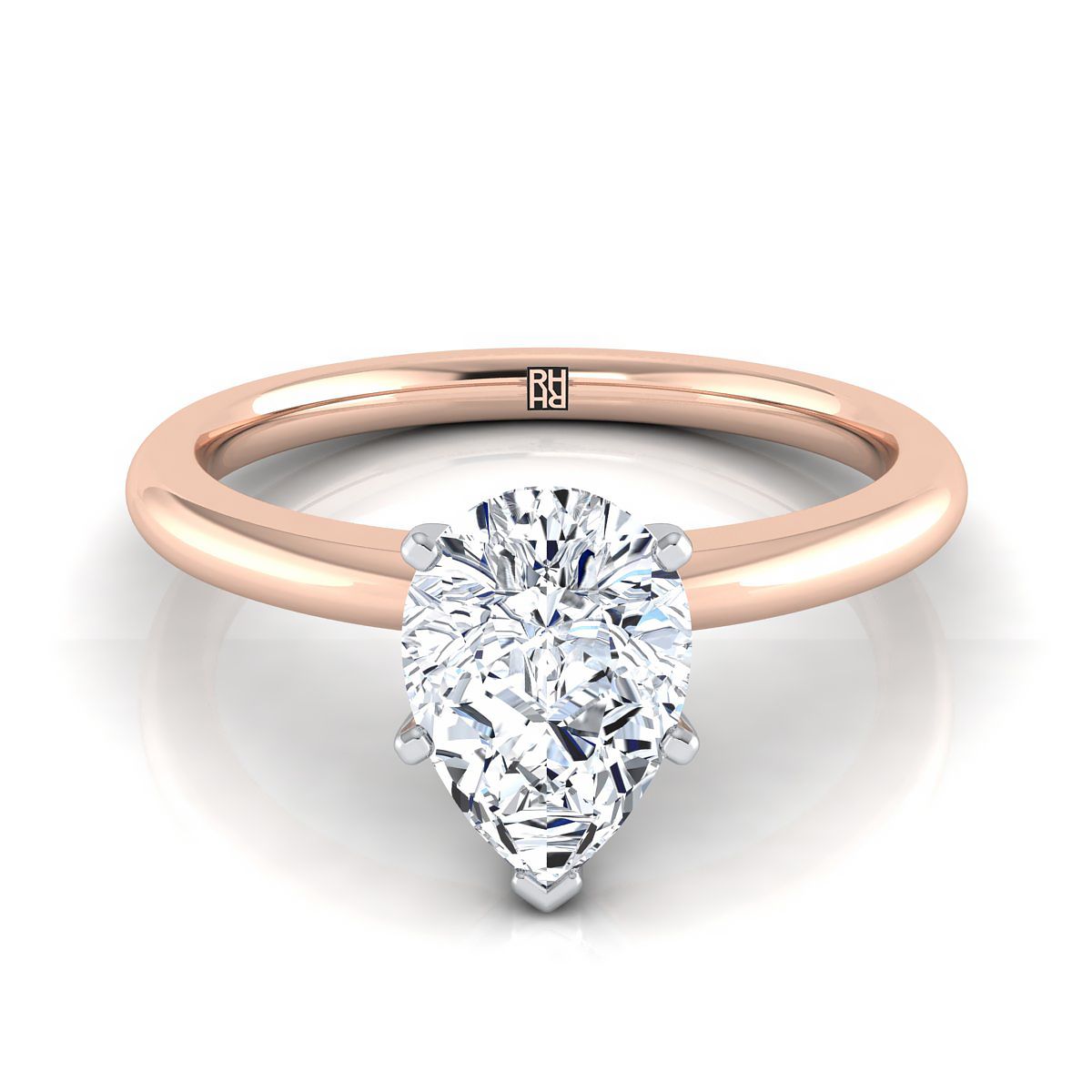 Five Prong Comfort Fit Claw Solitaire Pear Shape, in 14K Rose Gold | RockHer