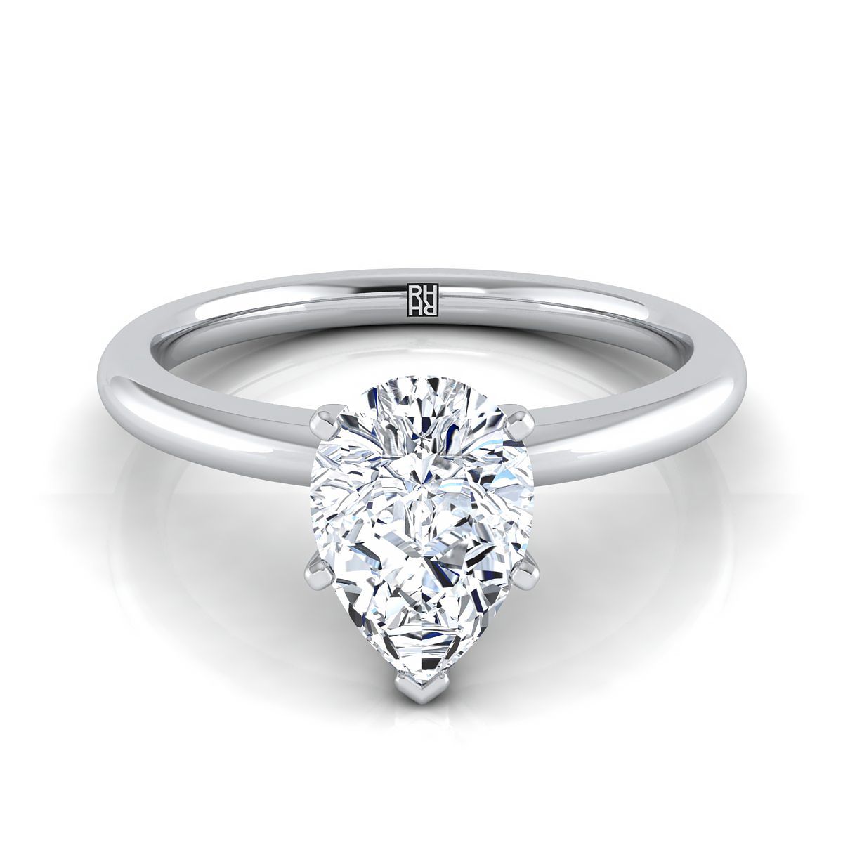 Five Prong Comfort Fit Claw Solitaire Pear Shape, in Platinum | RockHer
