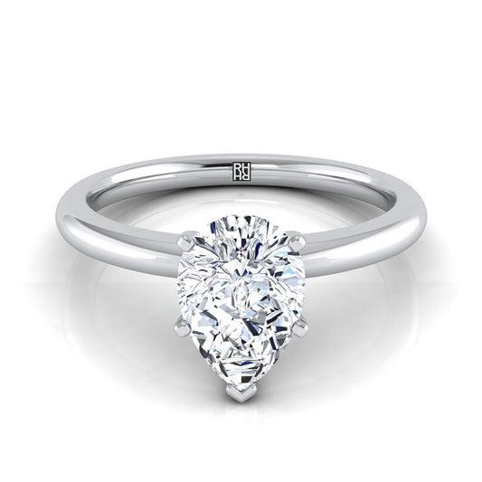 Five Prong Comfort Fit Claw Solitaire Pear Shape, in Platinum | RockHer