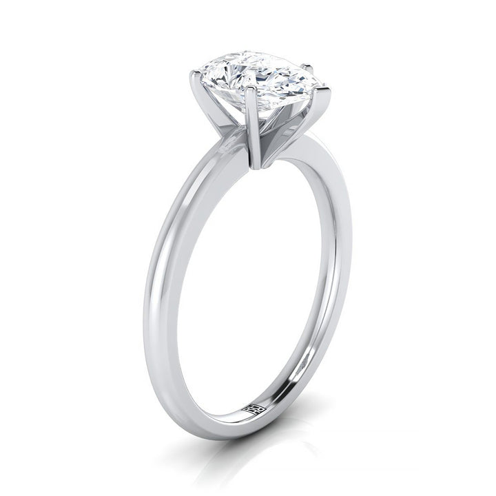 Five Prong Comfort Fit Claw Solitaire Pear Shape, in Platinum – side profile | RockHer