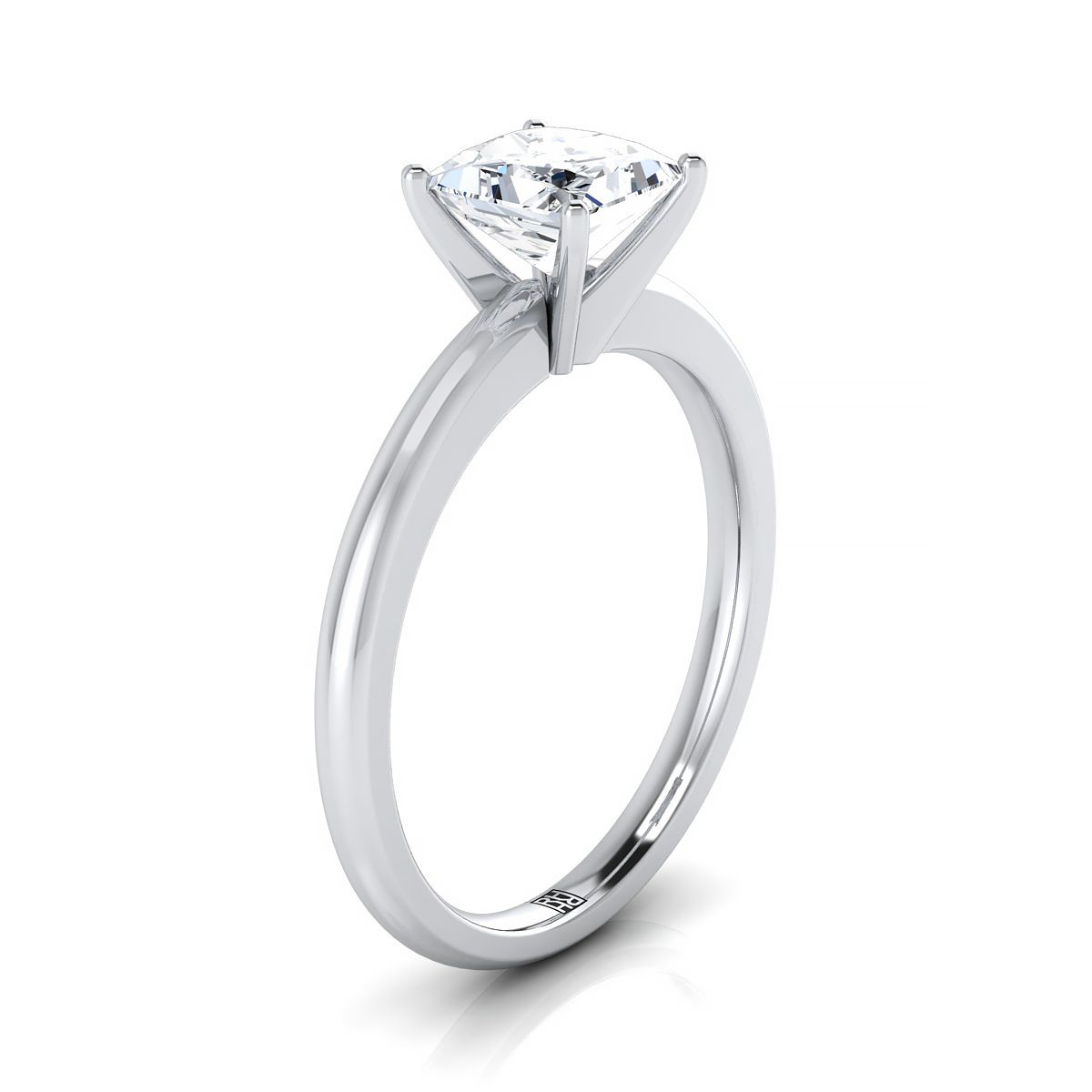 Five Prong Comfort Fit Claw Solitaire Princess, in 18K White Gold – side profile | RockHer