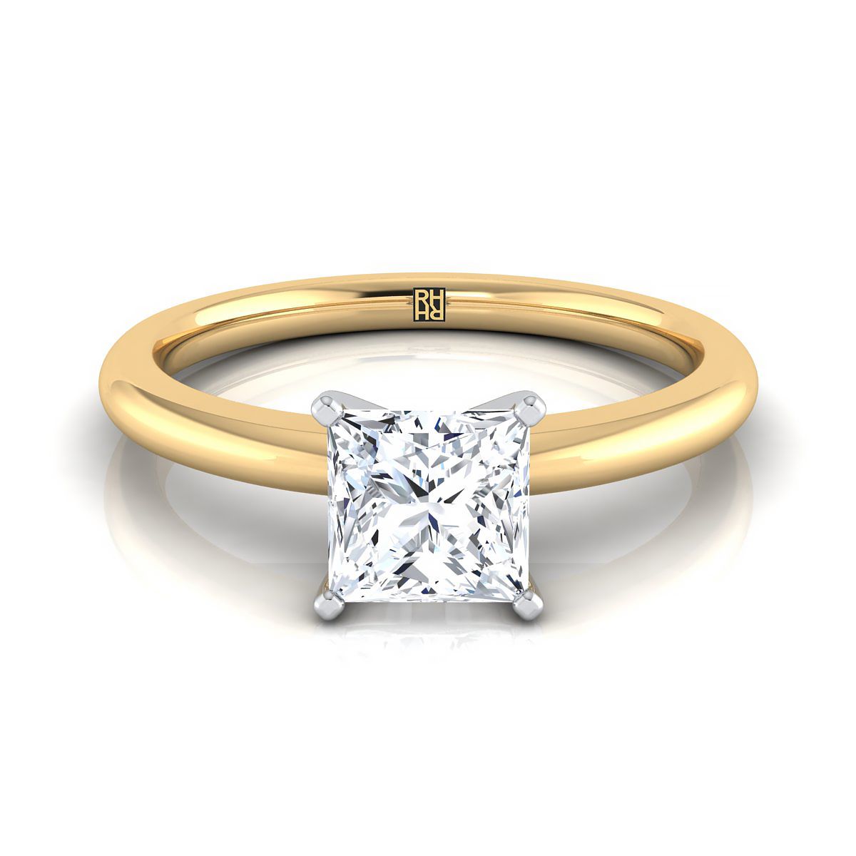 Five Prong Comfort Fit Claw Solitaire Princess, in 18K Yellow Gold | RockHer