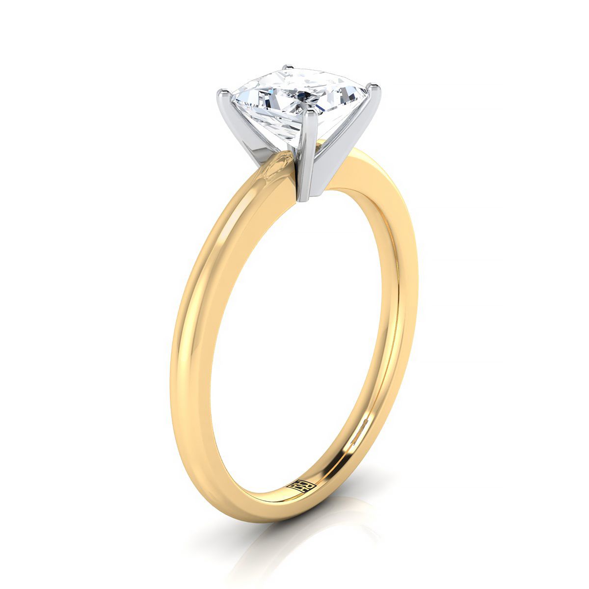 18K Yellow Gold Princess Cut  Round Comfort Fit Claw Prong Solitaire Engagement Ring