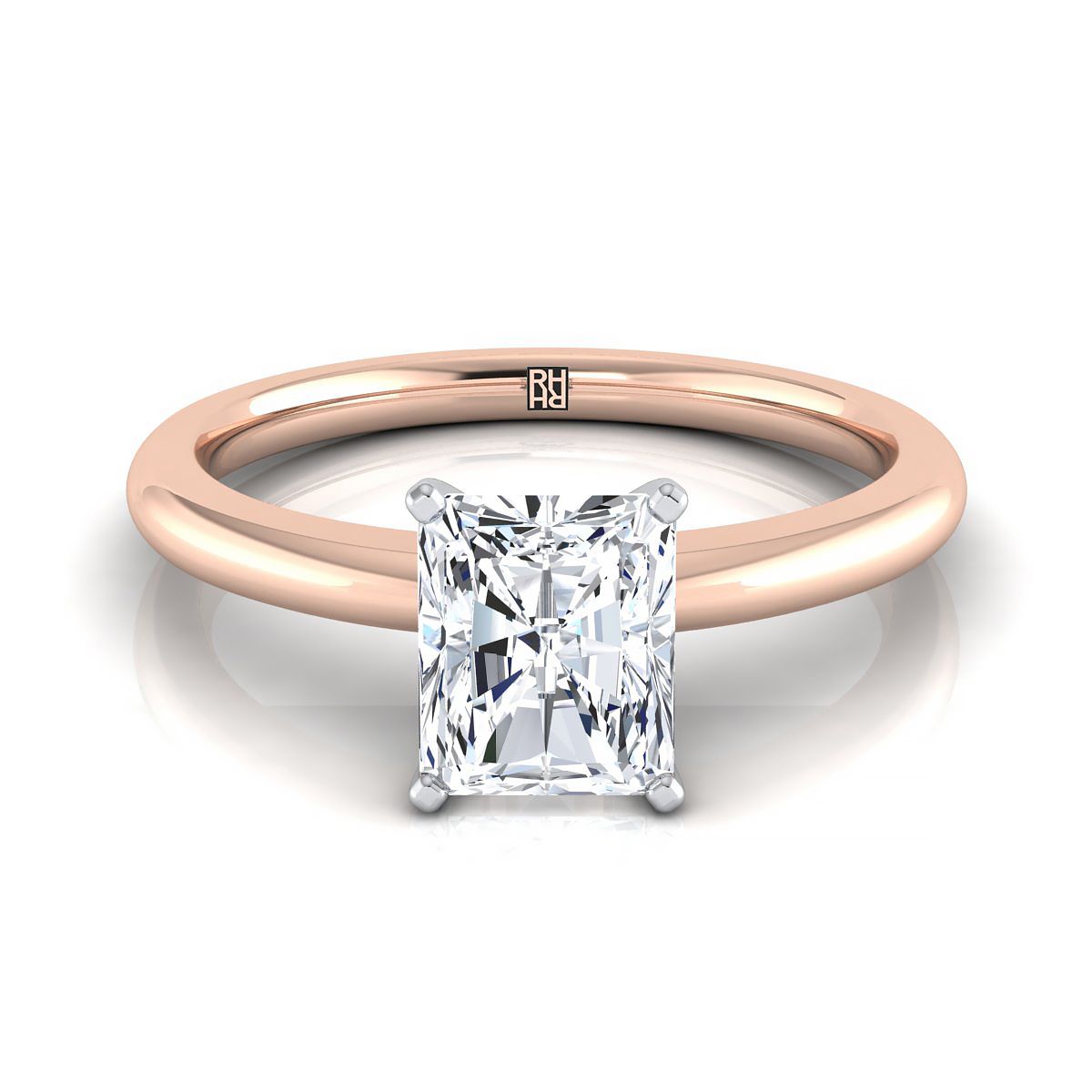 Five Prong Comfort Fit Claw Solitaire Radiant, in 14K Rose Gold | RockHer