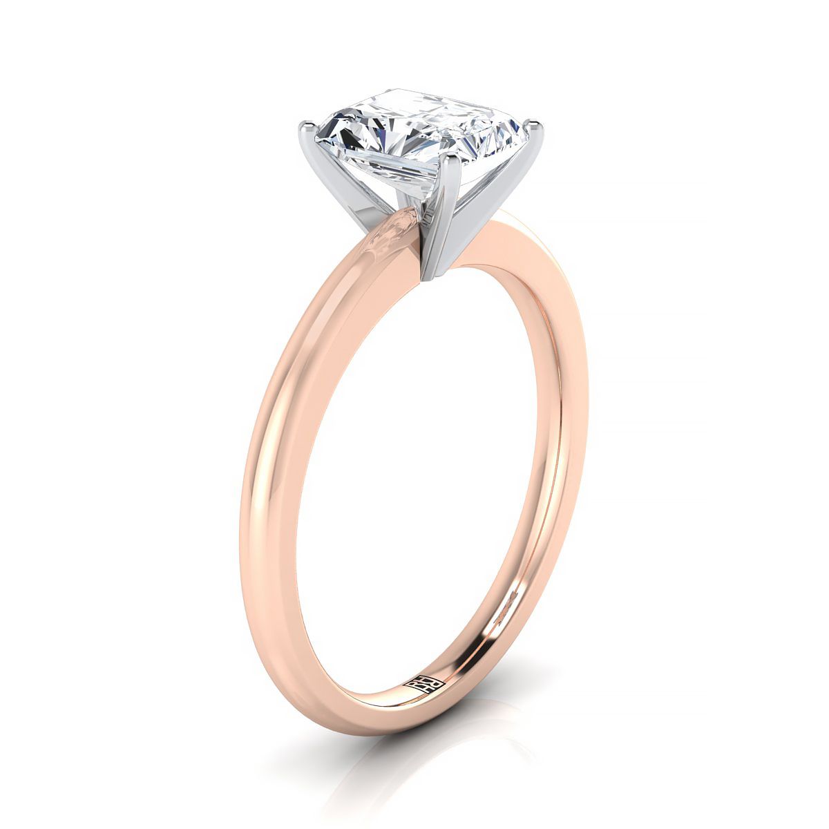Five Prong Comfort Fit Claw Solitaire Radiant, in 14K Rose Gold – side profile | RockHer