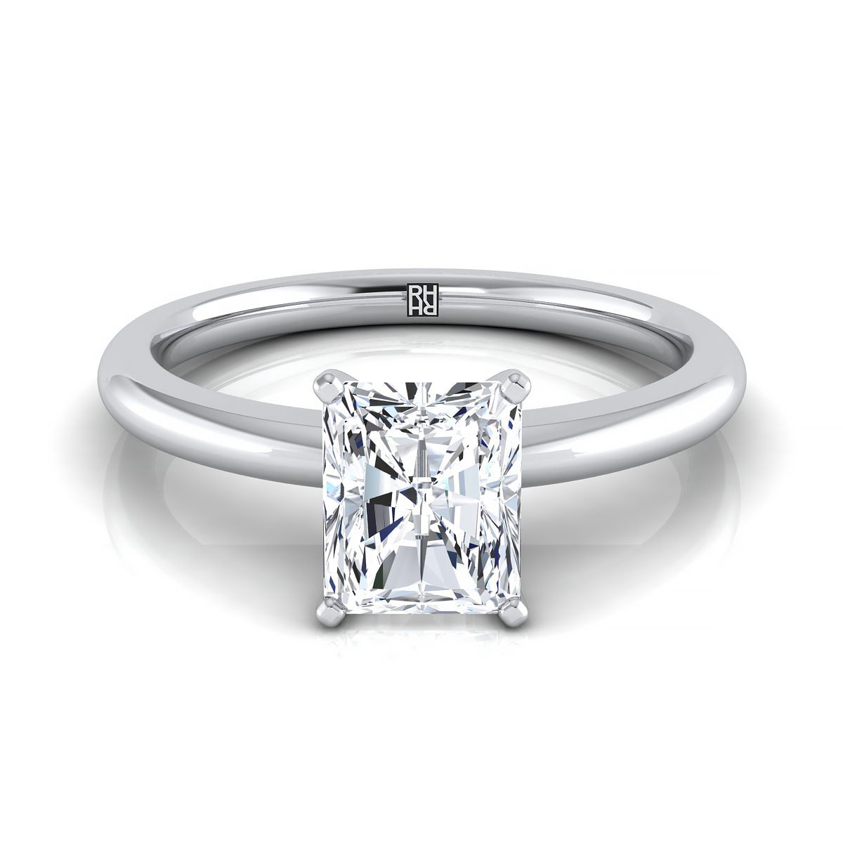 Five Prong Comfort Fit Claw Solitaire Radiant, in Platinum | RockHer