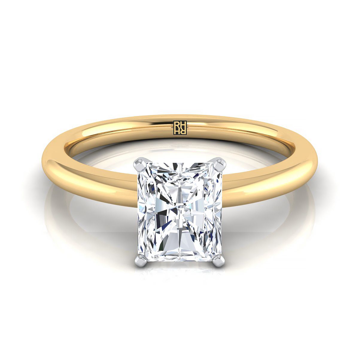 Five Prong Comfort Fit Claw Solitaire Radiant, in 18K Yellow Gold | RockHer