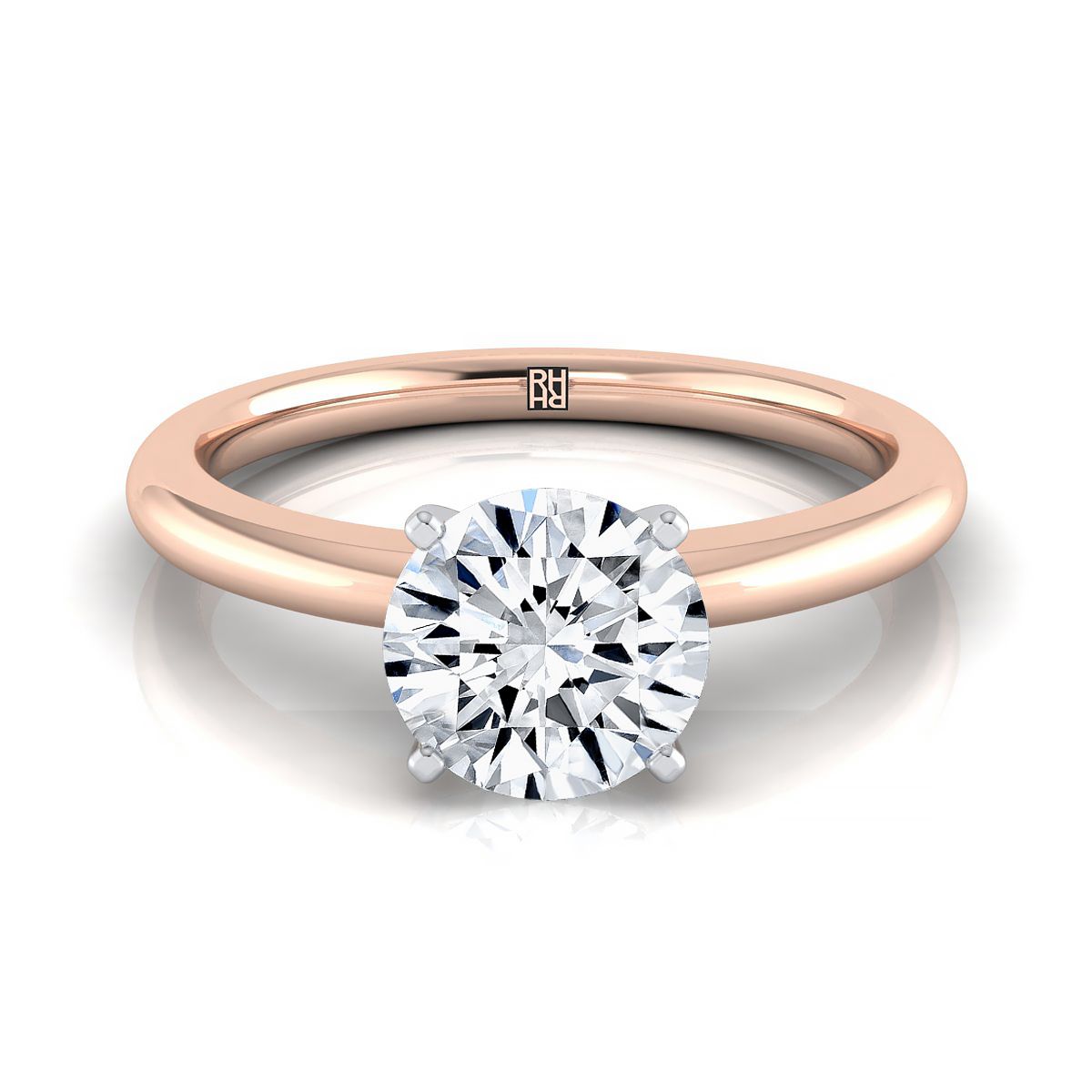Round Brilliant, Five Prong Comfort Fit Claw Solitaire, in 14K Rose Gold | RockHer