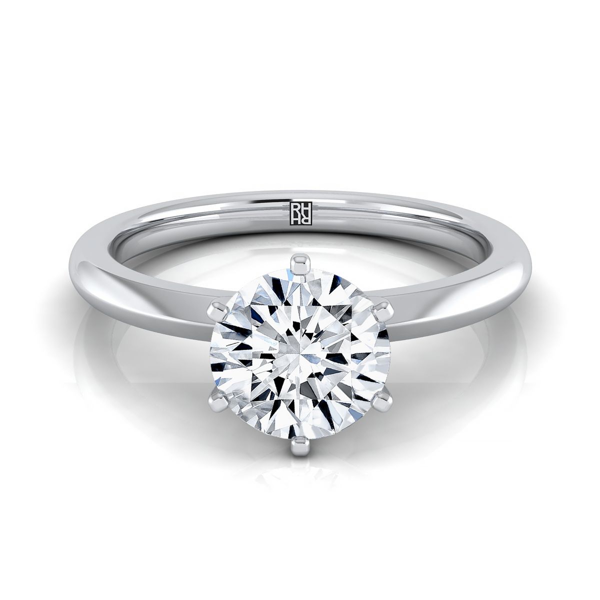 Round Brilliant, Pinched Comfort Fit Claw Prong Solitaire, in Platinum | RockHer