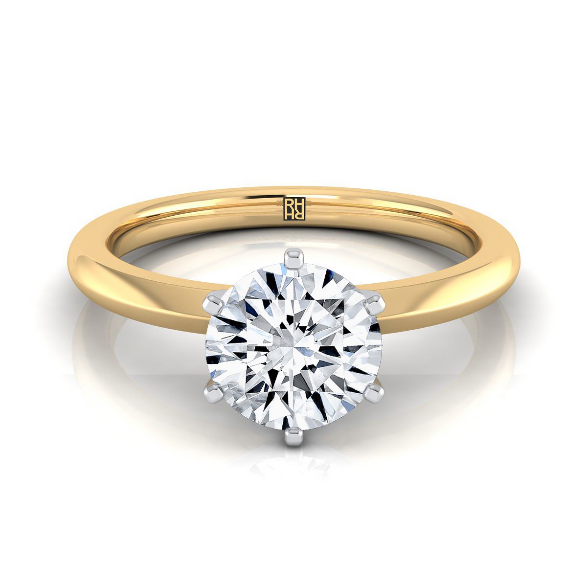 Round Brilliant, Pinched Comfort Fit Claw Prong Solitaire, in 18K Yellow Gold | RockHer