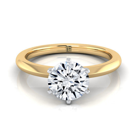 Round Brilliant, Pinched Comfort Fit Claw Prong Solitaire, in 18K Yellow Gold | RockHer