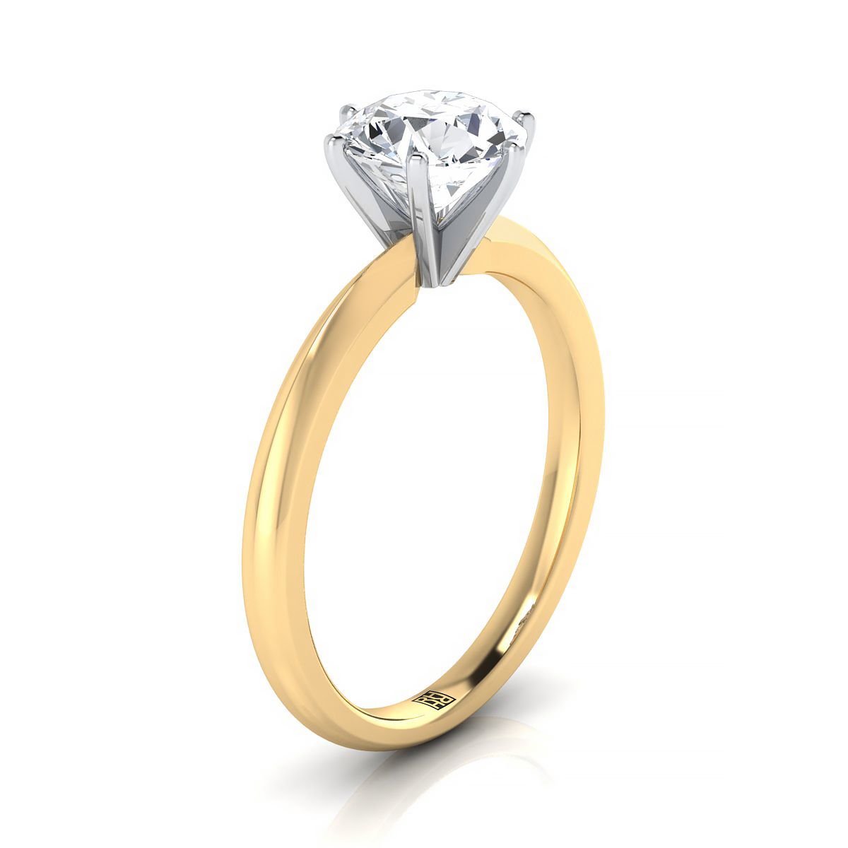Round Brilliant, Pinched Comfort Fit Claw Prong Solitaire, in 18K Yellow Gold – side profile | RockHer