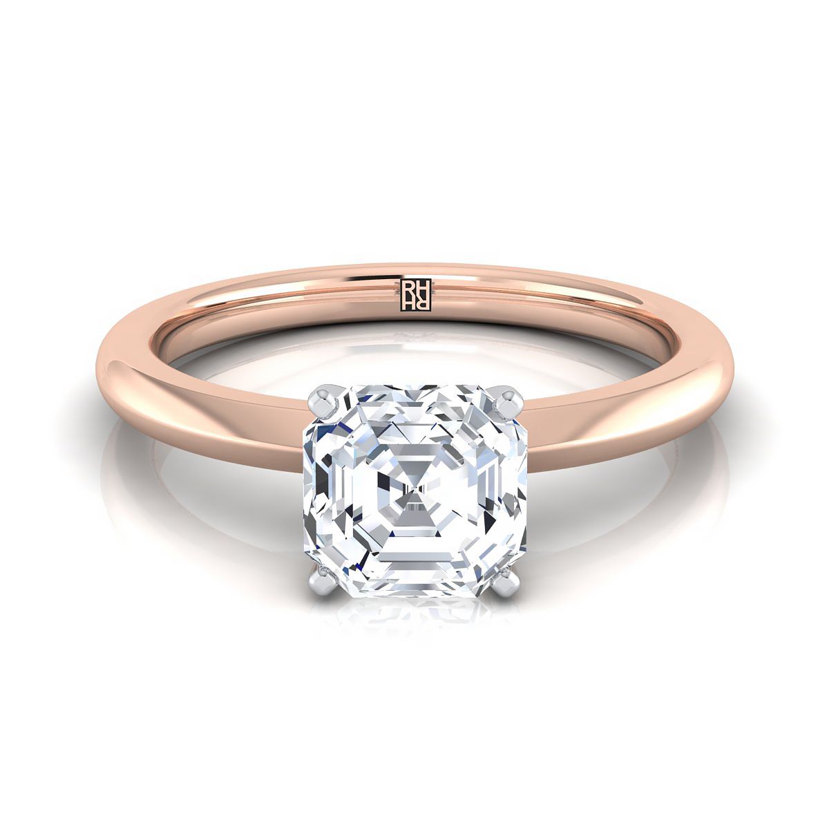 Petite Knife Edge Solitaire Asscher, in 14K Rose Gold, prong setting | RockHer