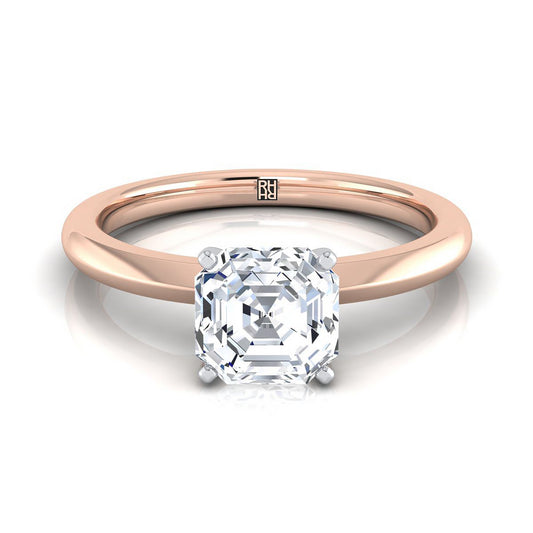 Petite Knife Edge Solitaire Asscher, in 14K Rose Gold, prong setting | RockHer