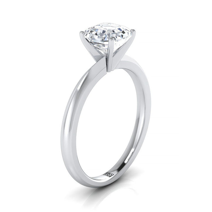 Petite Knife Edge Solitaire Asscher, in Platinum, prong setting – side profile | RockHer