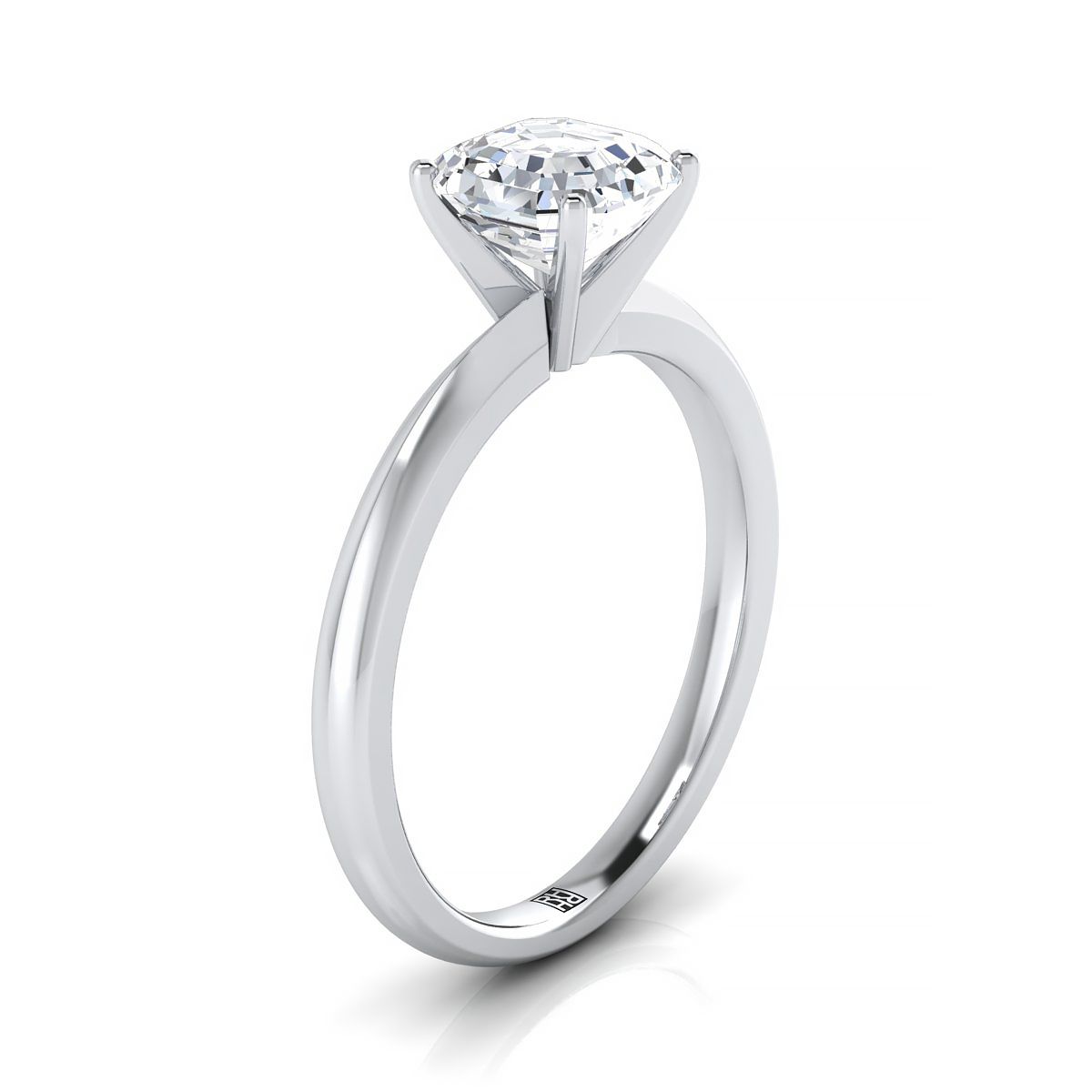 Petite Knife Edge Solitaire Asscher, in 18K White Gold, prong setting – side profile | RockHer