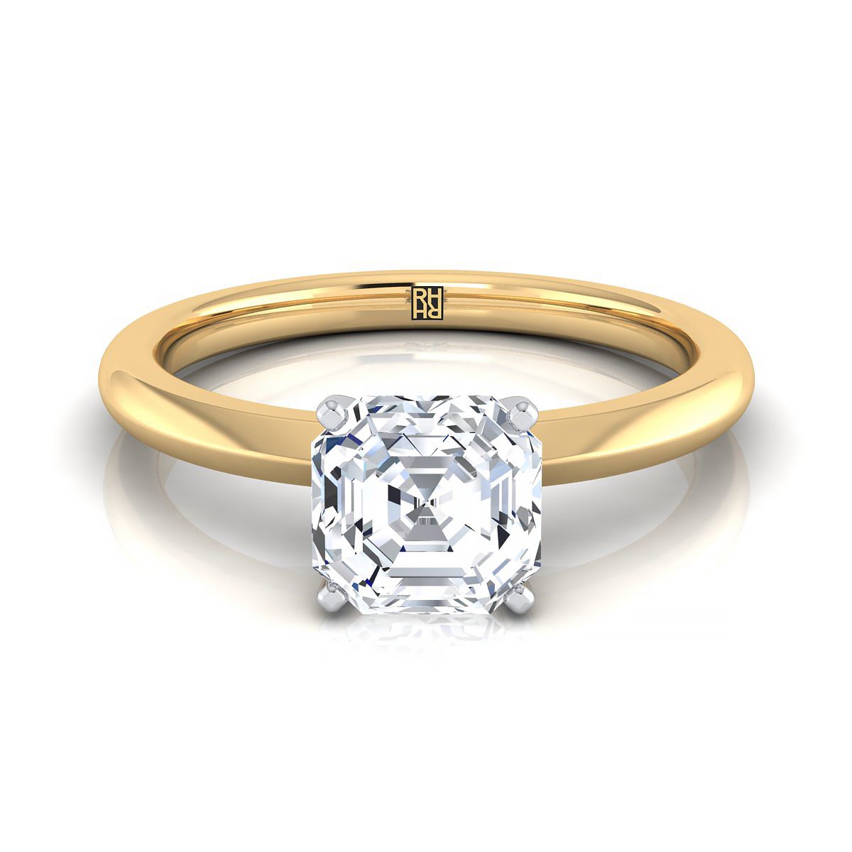 Petite Knife Edge Solitaire Asscher, in 18K Yellow Gold, prong setting | RockHer