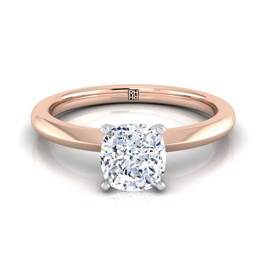 Petite Knife Edge Solitaire Cushion, in 14K Rose Gold, prong setting | RockHer