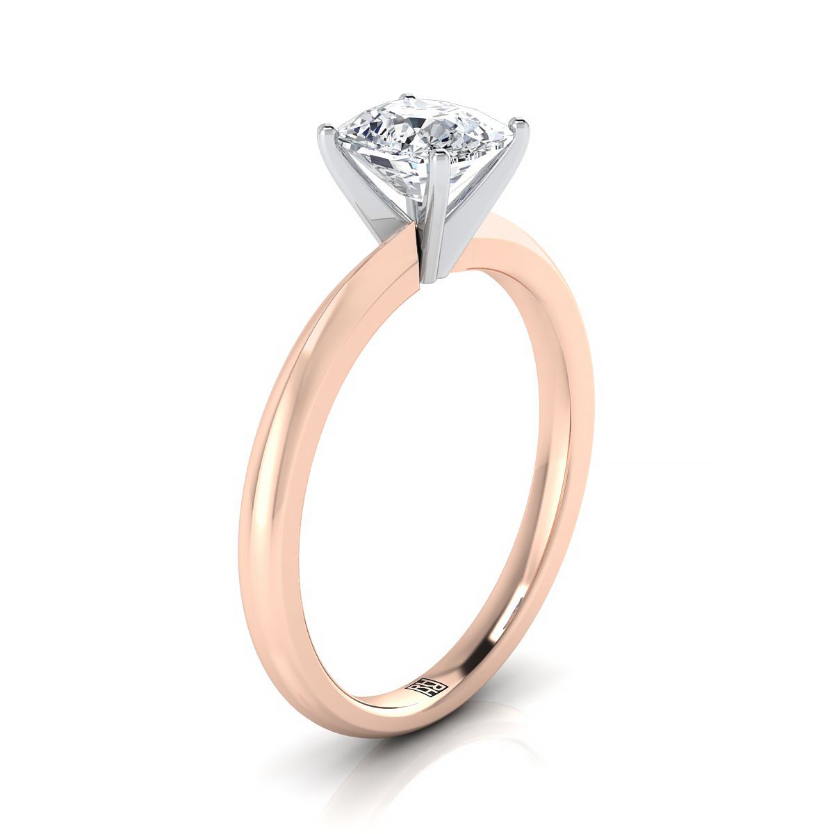 Petite Knife Edge Solitaire Cushion, in 14K Rose Gold, prong setting – side profile | RockHer