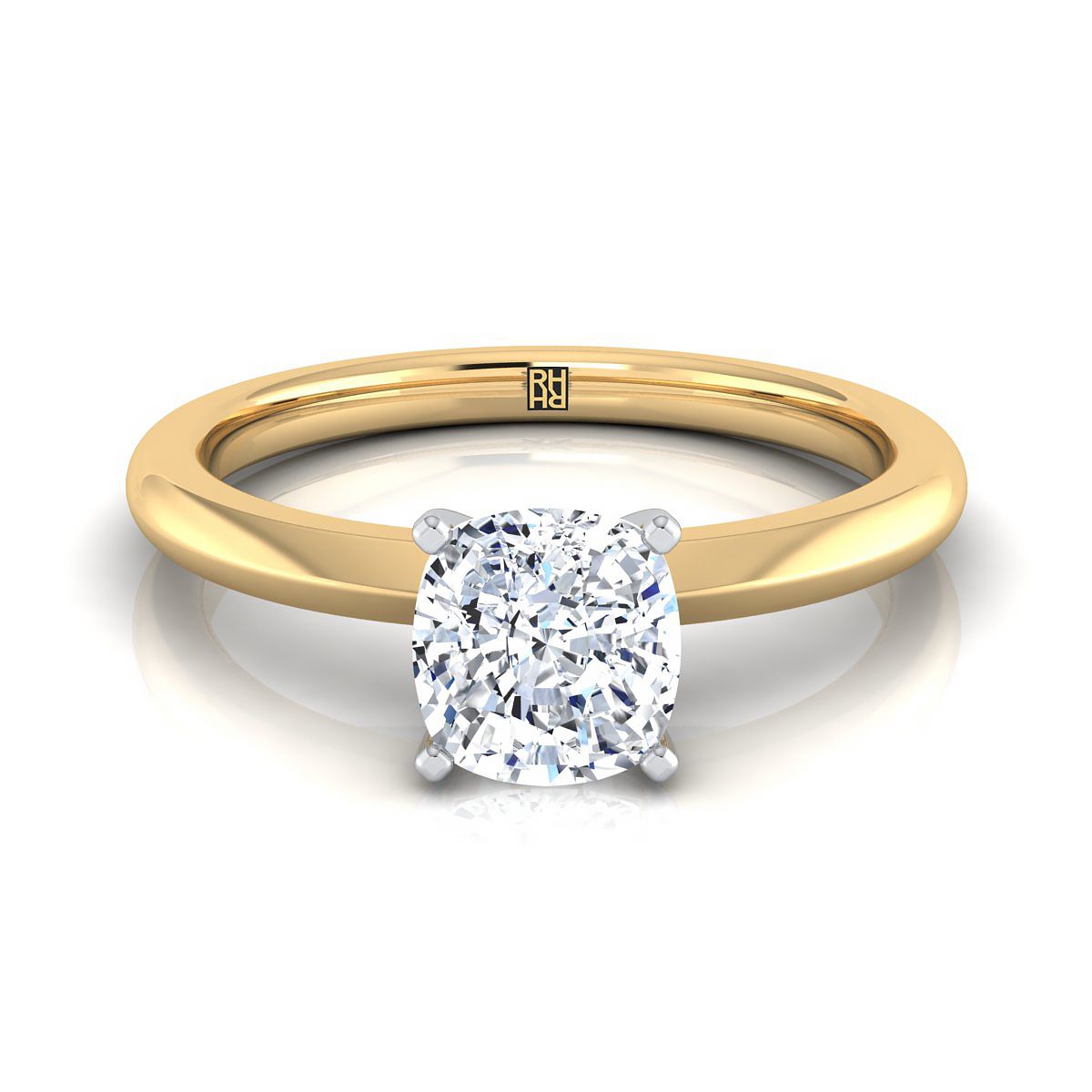 Petite Knife Edge Solitaire Cushion, in 18K Yellow Gold, prong setting | RockHer