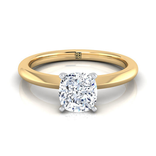 Petite Knife Edge Solitaire Cushion, in 18K Yellow Gold, prong setting | RockHer