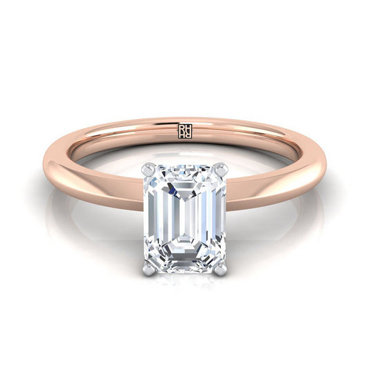 European Cut, Petite Knife Edge Solitaire Emerald, in 14K Rose Gold, prong setting | RockHer