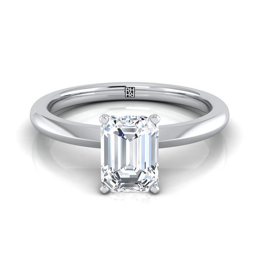 European Cut, Petite Knife Edge Solitaire Emerald, in 18K White Gold, prong setting | RockHer