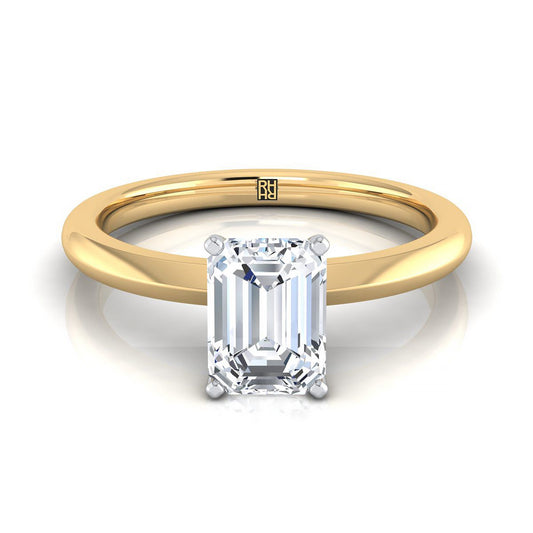 European Cut, Petite Knife Edge Solitaire Emerald, in 18K Yellow Gold, prong setting | RockHer