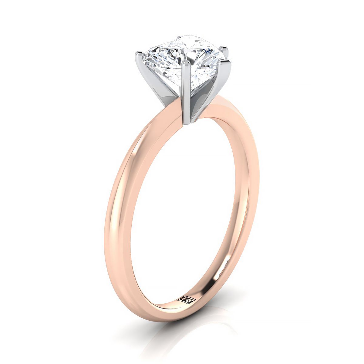 Petite Knife Edge Solitaire Heart Shape, in 14K Rose Gold, prong setting – side profile | RockHer