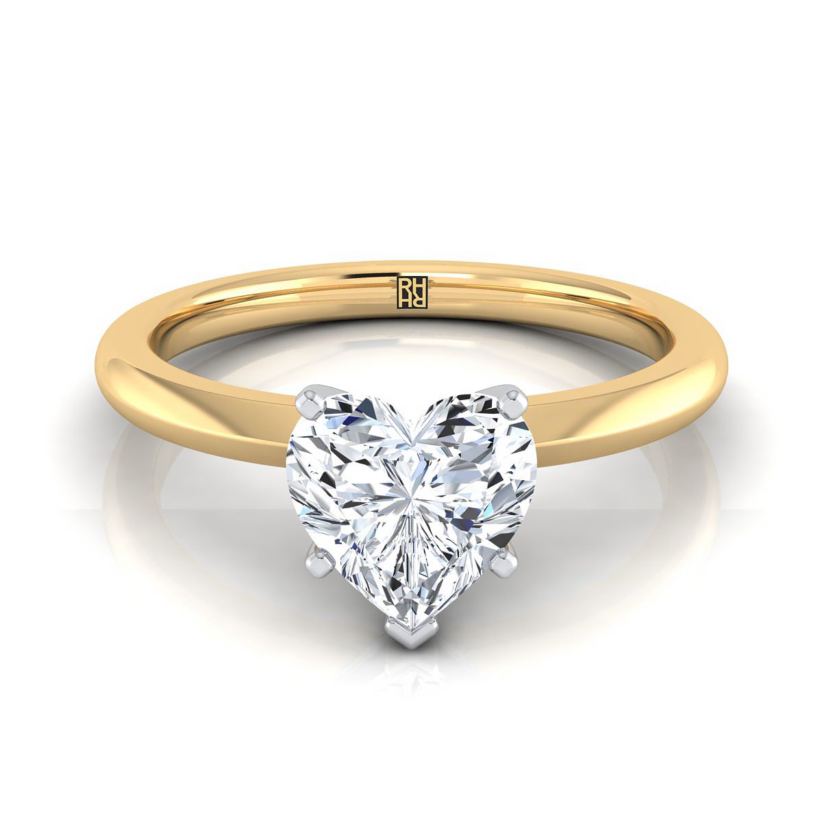 Petite Knife Edge Solitaire Heart Shape, in 18K Yellow Gold, prong setting | RockHer