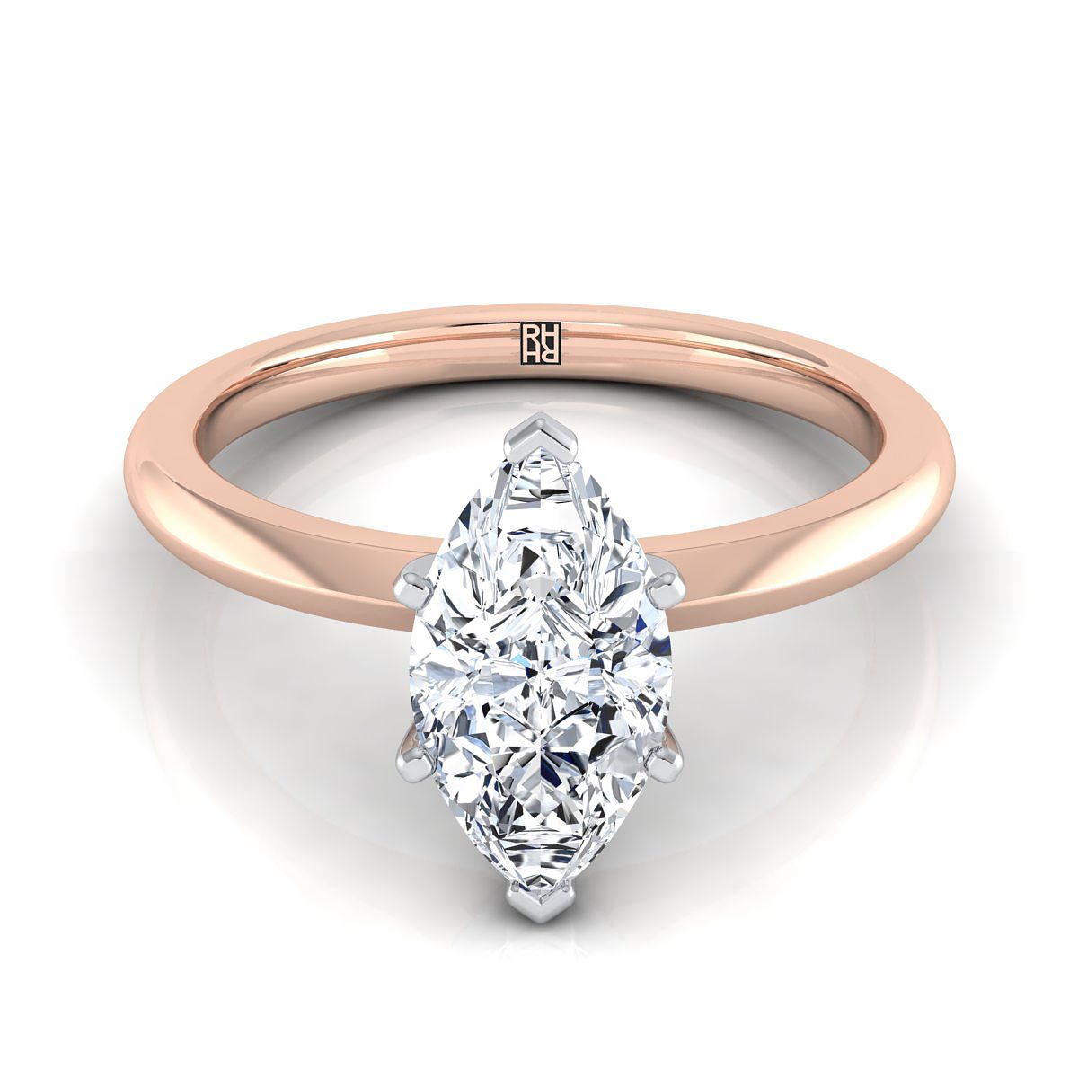 Petite Knife Edge Solitaire Marquise, in 14K Rose Gold, prong setting | RockHer