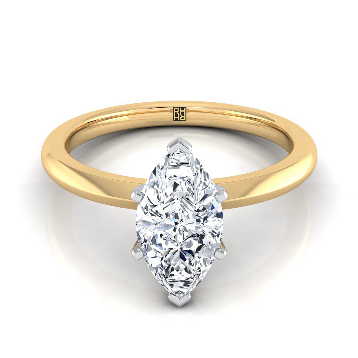 Petite Knife Edge Solitaire Marquise, in 18K Yellow Gold, prong setting | RockHer