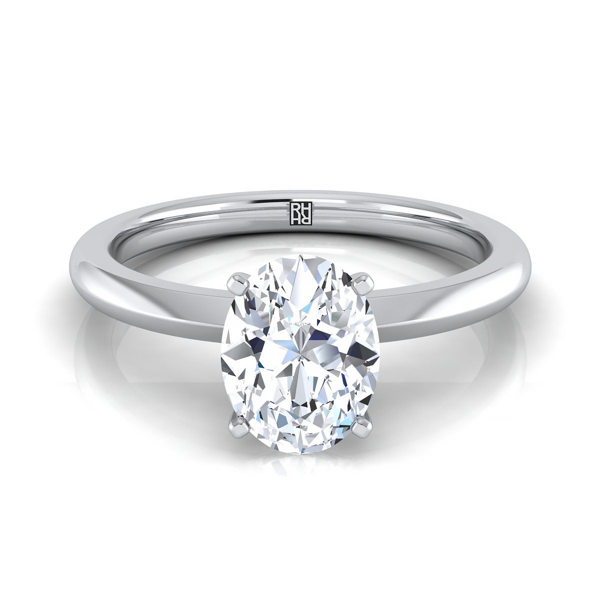 Petite Knife Edge Solitaire Oval, in Platinum, prong setting | RockHer