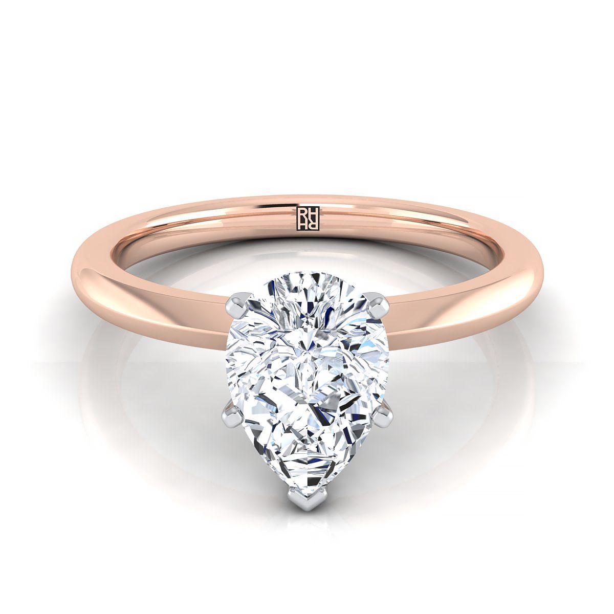 Petite Knife Edge Solitaire Pear Shape, in 14K Rose Gold, prong setting | RockHer