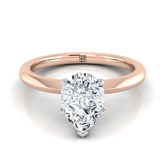 Petite Knife Edge Solitaire Pear Shape, in 14K Rose Gold, prong setting | RockHer