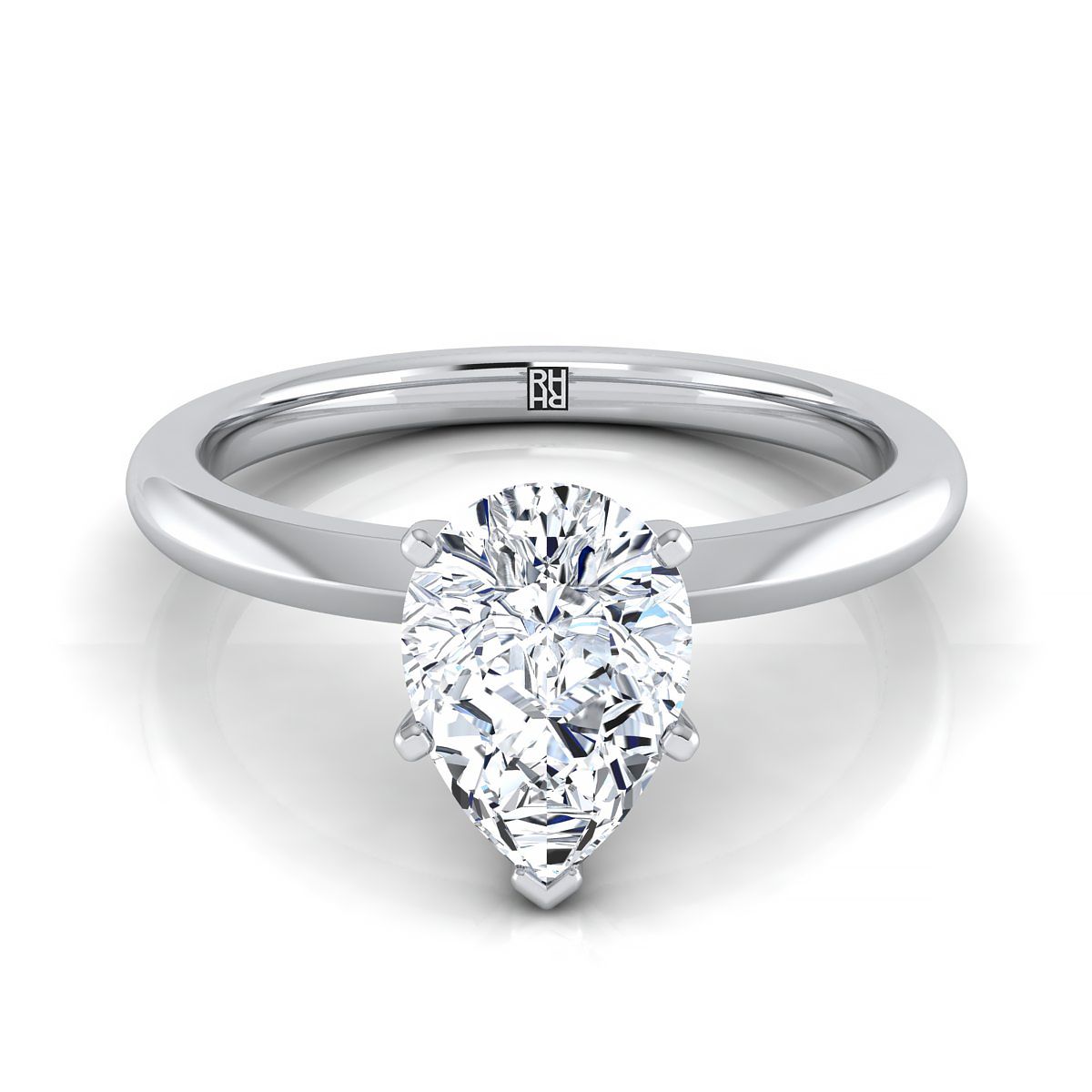 Petite Knife Edge Solitaire Pear Shape, in 18K White Gold, prong setting | RockHer