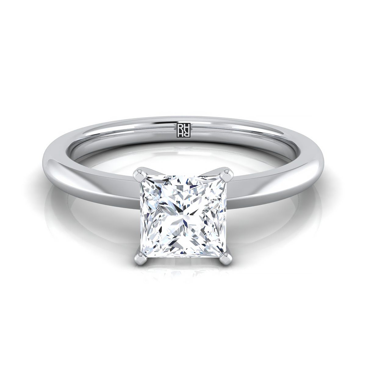 Petite Knife Edge Solitaire Princess, in 18K White Gold, prong setting | RockHer