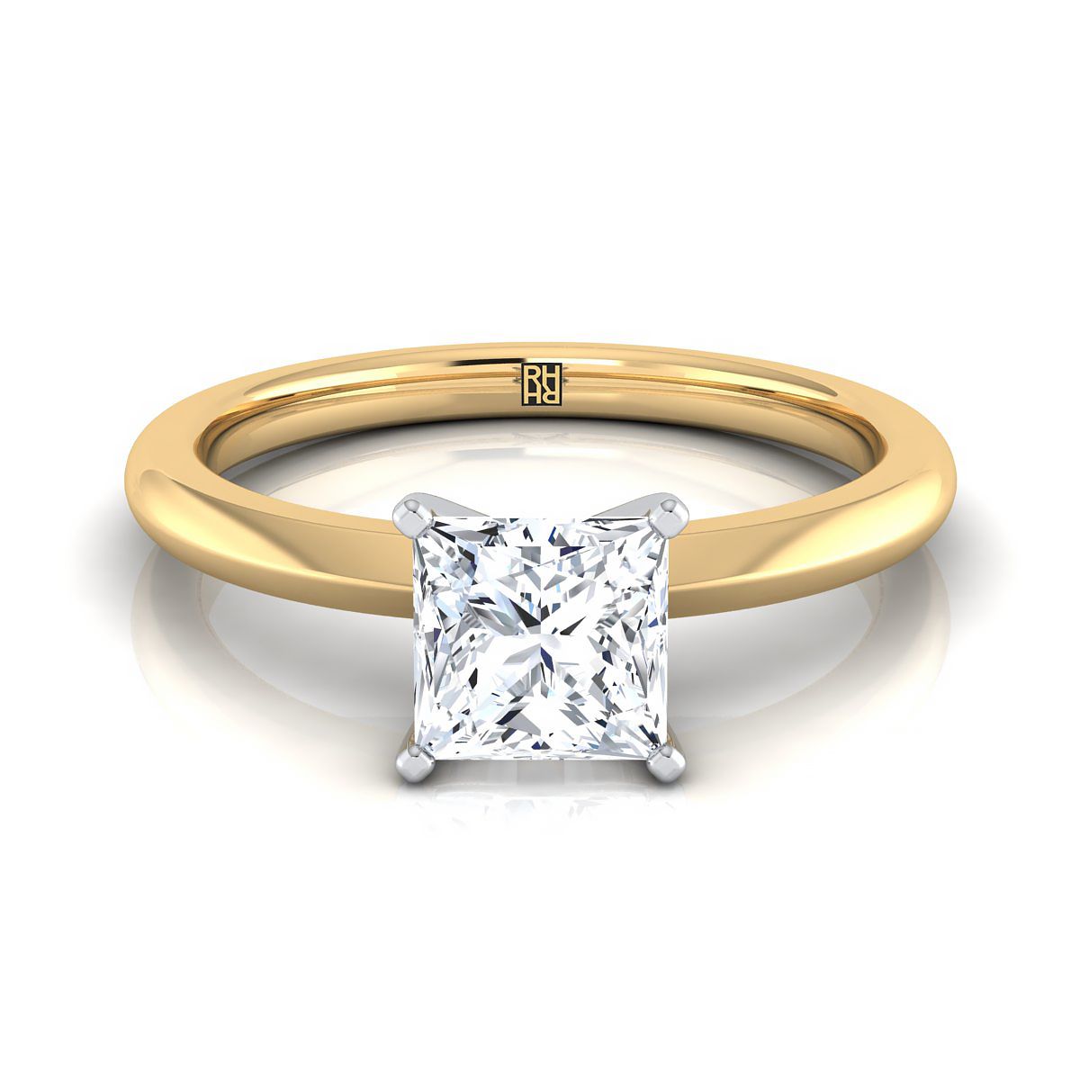 Petite Knife Edge Solitaire Princess, in 18K Yellow Gold, prong setting | RockHer