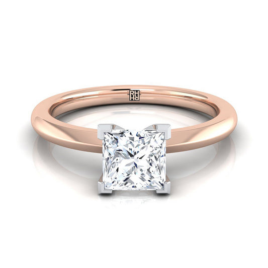 14K Rose Gold Princess Cut  Petite Knife Edge Solitaire Engagement Ring