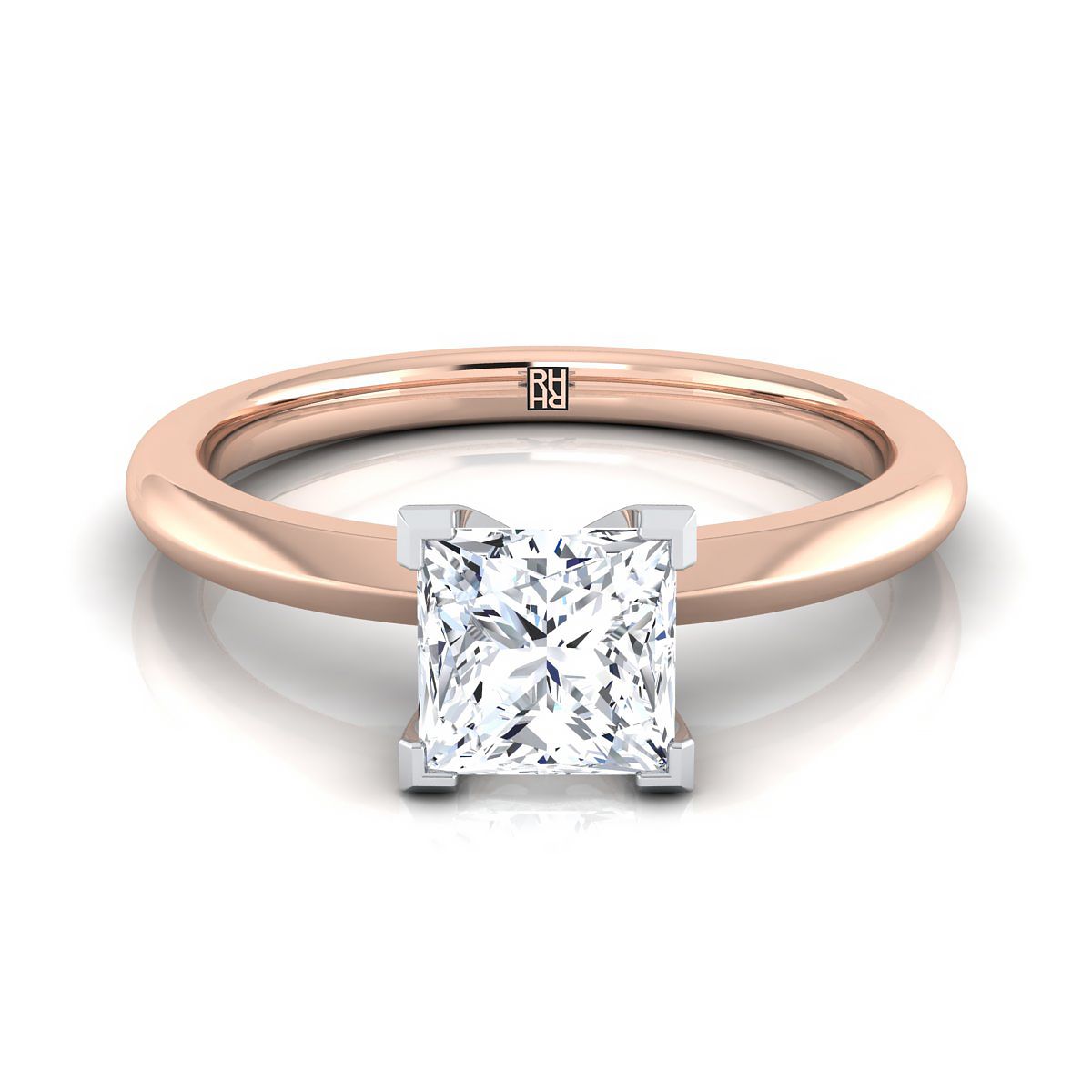 Petite Knife Edge Solitaire Princess, in 14K Rose Gold, prong setting | RockHer