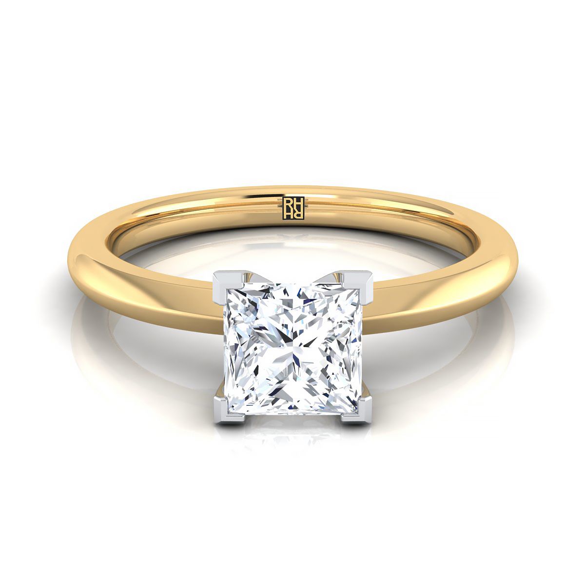 14K Yellow Gold Princess Cut  Petite Knife Edge Solitaire Engagement Ring