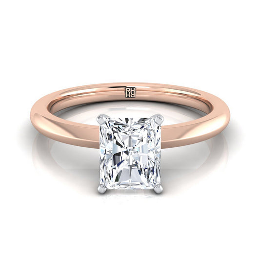 Petite Knife Edge Solitaire Radiant, in 14K Rose Gold, prong setting | RockHer
