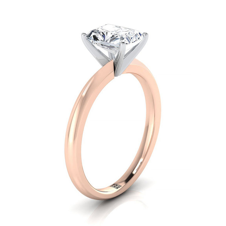 Petite Knife Edge Solitaire Radiant, in 14K Rose Gold, prong setting – side profile | RockHer