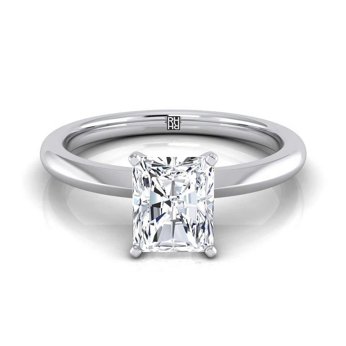 Petite Knife Edge Solitaire Radiant, in Platinum, prong setting | RockHer