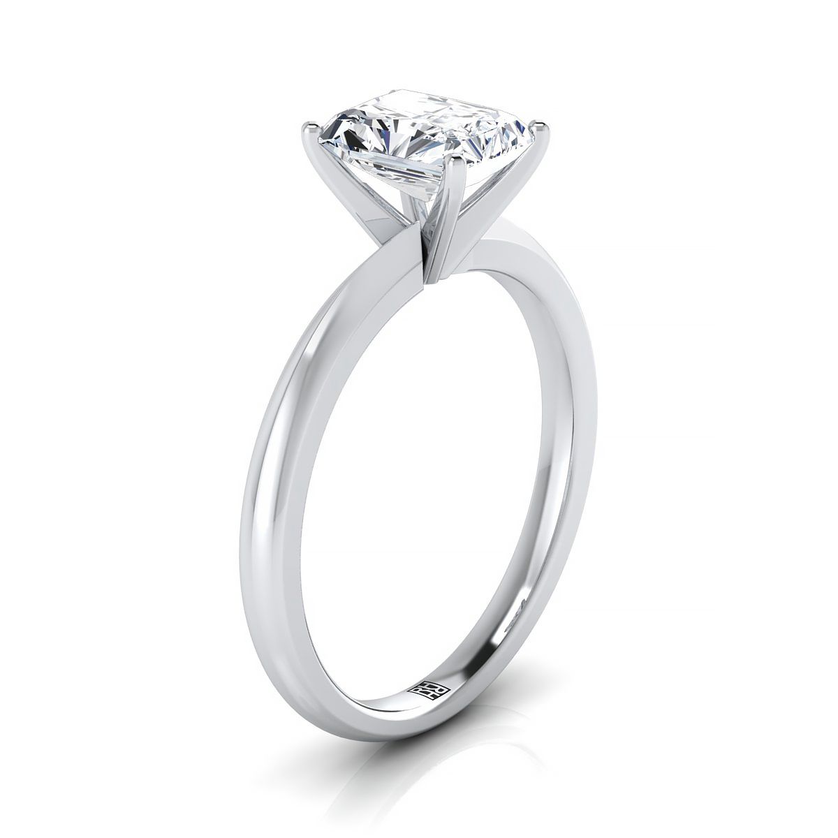 Petite Knife Edge Solitaire Radiant, in 18K White Gold, prong setting – side profile | RockHer