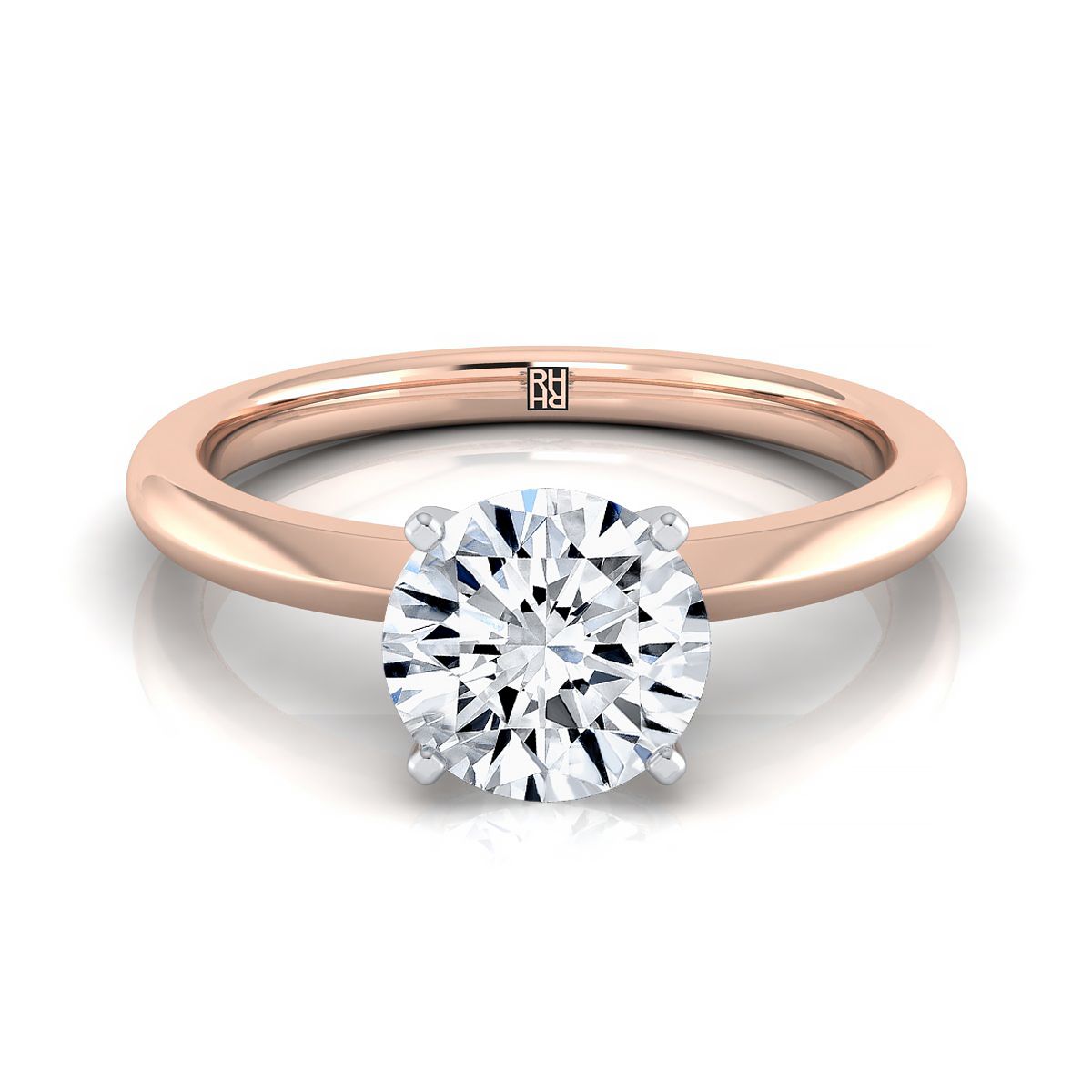 14K Rose Gold Round Brilliant  Petite Knife Edge Solitaire Engagement Ring