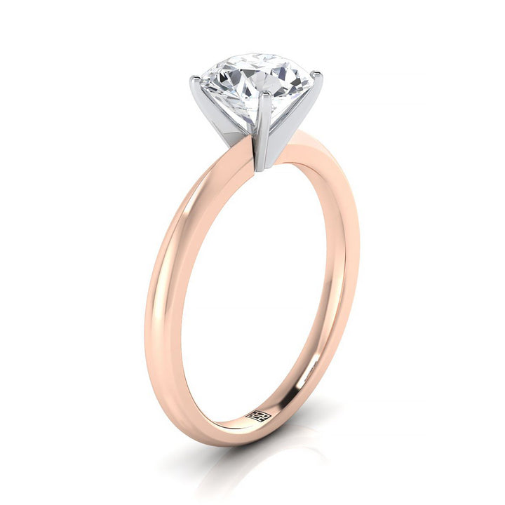 Round Brilliant, Petite Knife Edge Solitaire, in 14K Rose Gold, prong setting – side profile | RockHer