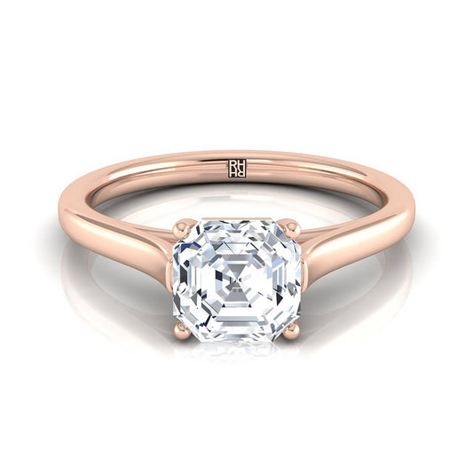 Elegant Cathedral Squared Edge Solitaire Asscher, in 14K Rose Gold, prong setting | RockHer
