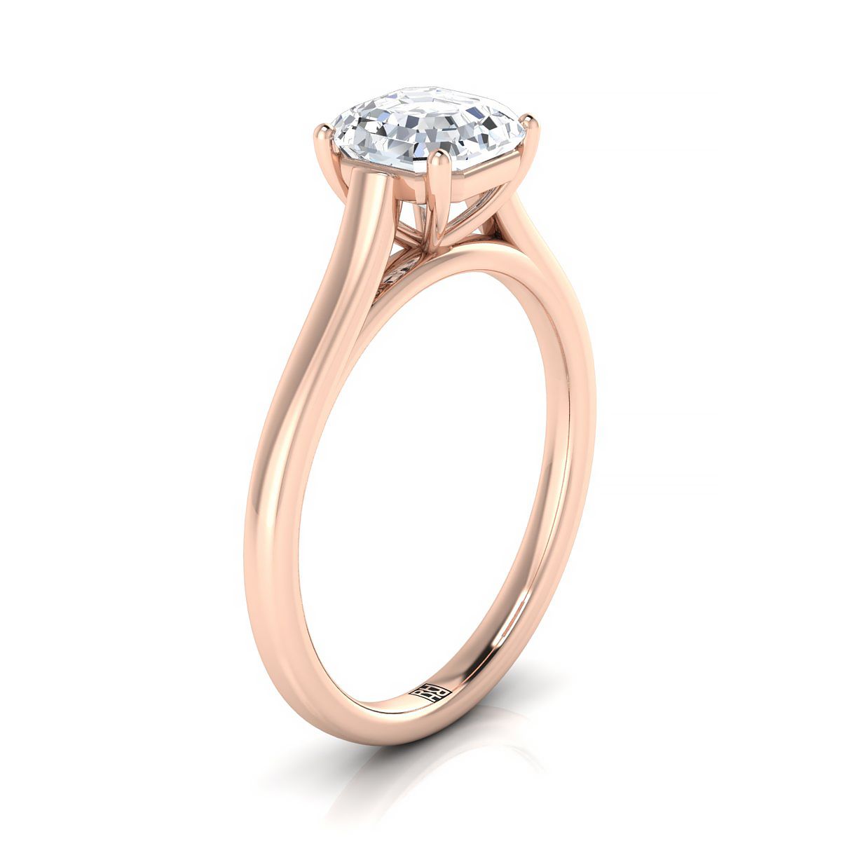 Elegant Cathedral Squared Edge Solitaire Asscher, in 14K Rose Gold, prong setting – side profile | RockHer